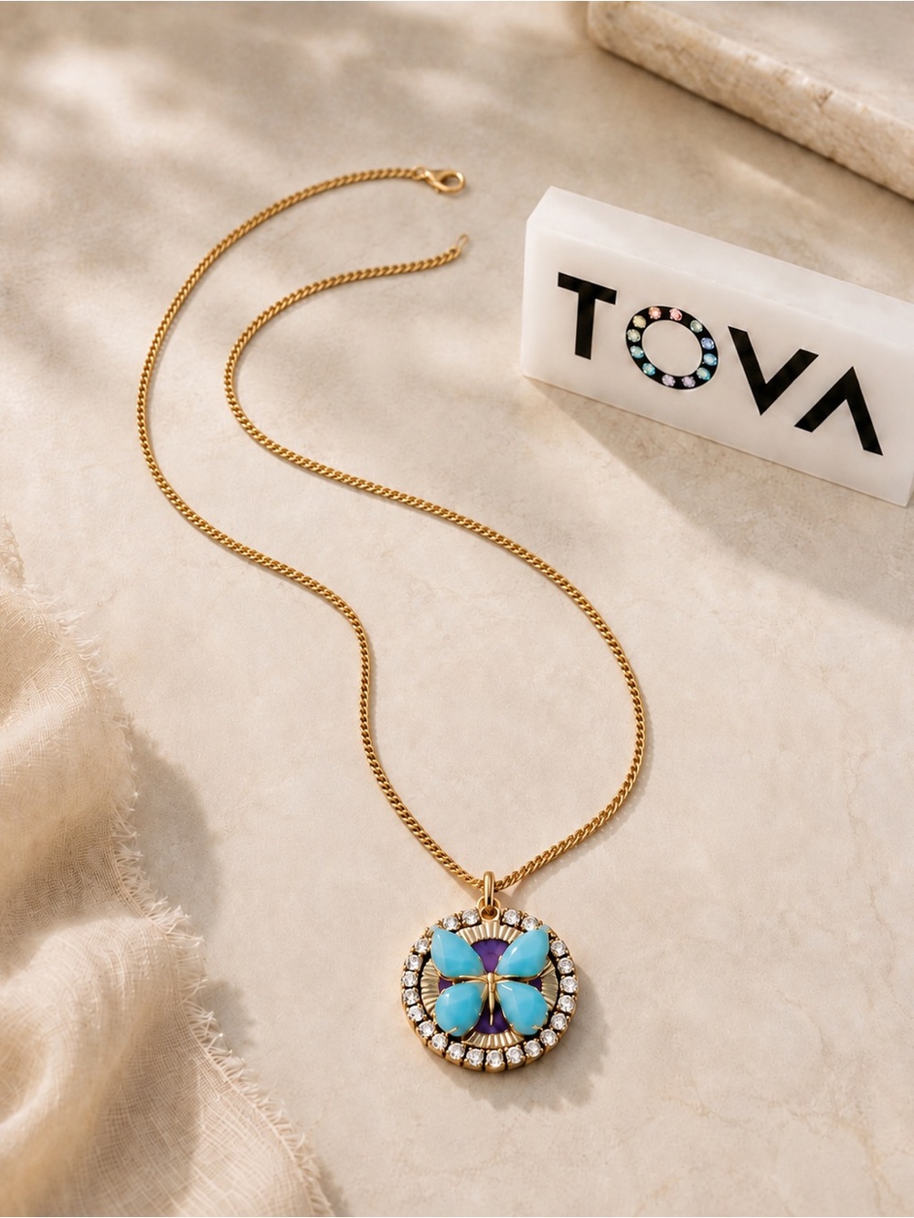 TOVA Gold Butterfly 🦋 Handpainted Enamel 
Purple/ bluPendant on a delicate chain